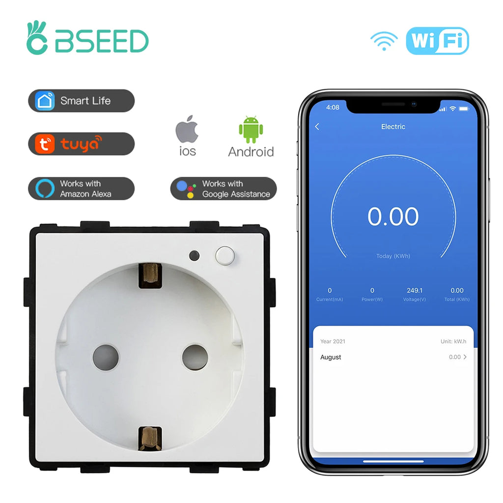 BSEED EU Standard Wifi Socket Smart Plug Function Part Only Power Monitor Timing Smart Home Alexa Voice Control Bule Backlight by MVEnergo