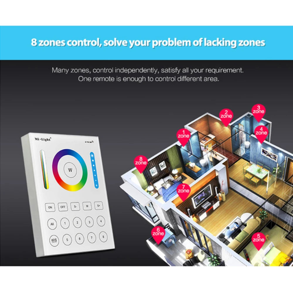 Milight B0 B1 B2 B3 B4 B8 4-Zone 8 Zone 2.4GHz Wireless WIFI Touch Panel Dimmer/RGBW/RGB + CCT LED Smart Remote Controller