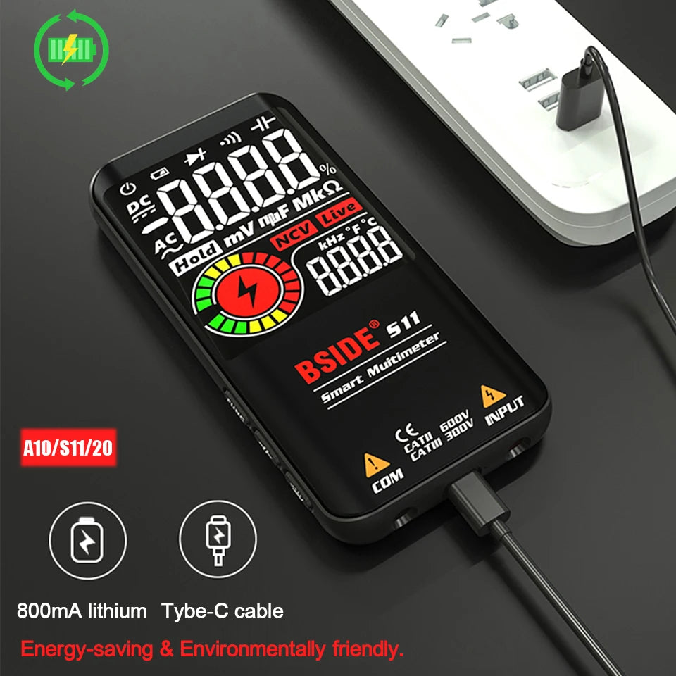 BSIDE Profesional Digital Multimeter Smart 9999 EMF Multitester DC AC Voltage Capacitor Ohm Diode Live Electric Tester USB charg by MVEnergo