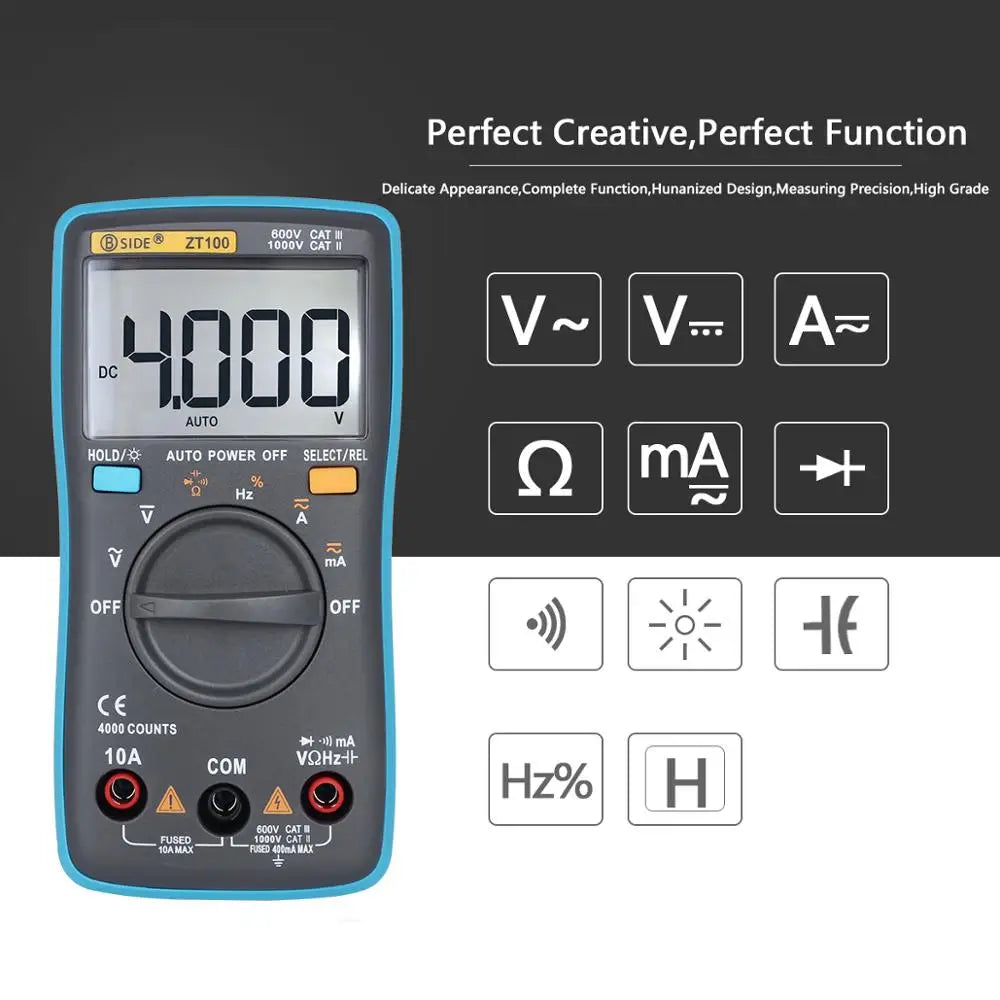Digital Multimeter ZT100 4000 counts DC/AC Voltage Current Capacitance Hz Diode Ohm tester Ammeter Voltmeter Backlight by MVEnergo