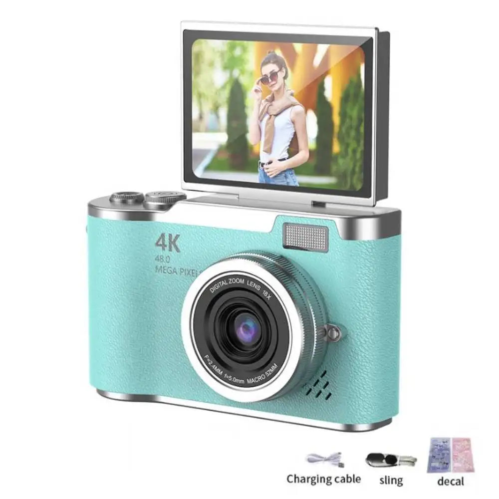 4K Digital Camera CCD 180° Flip Screen Selfie Camera 8X Digital Zoom 48MP Portable Digital Photography Camera with 32G Card by MVEnergo