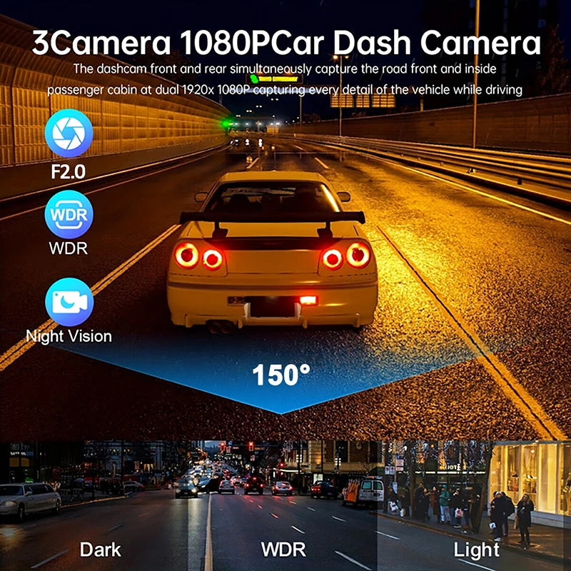 Dash Cam for Cars WIFI APP Car DVR 2/3lens Front Camera Video Recorder Rear View Camera for Vehicle Black Box Car Assecories by MVEnergo