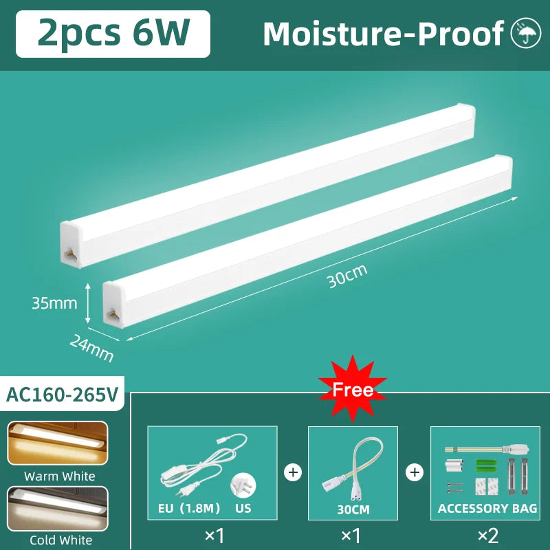 Moisture-Proof Led Tube Light 50/30cm Kitchen Lights 20W 10W 6W Cabinet Lighting Kitchen Bathroom Bedroom Tube Fixture 220V 110V by MVEnergo