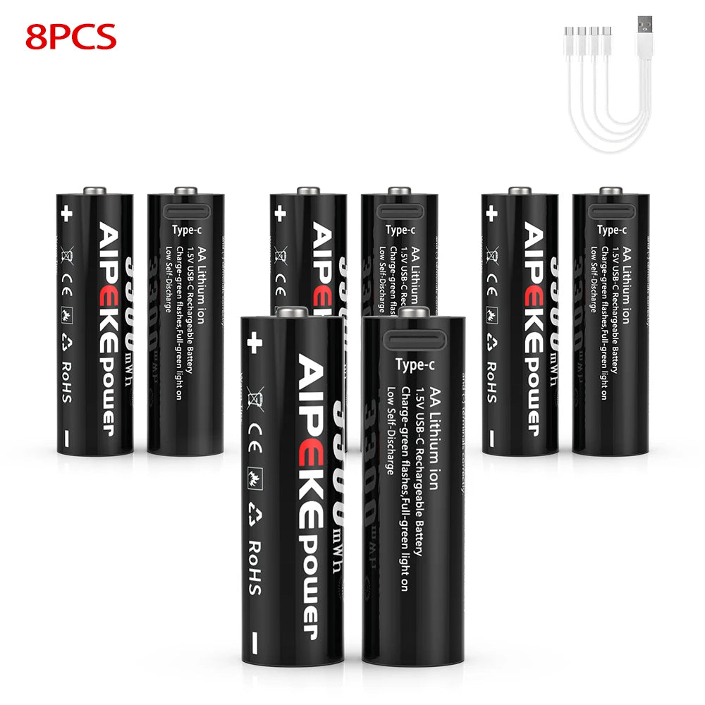 AIPEKE 1.5V 3300mWh Aa rechargeable batteries USB Type-C aa Rechargeable Lithium Battery for Hunting Camera Remote Control Mouse by MVEnergo