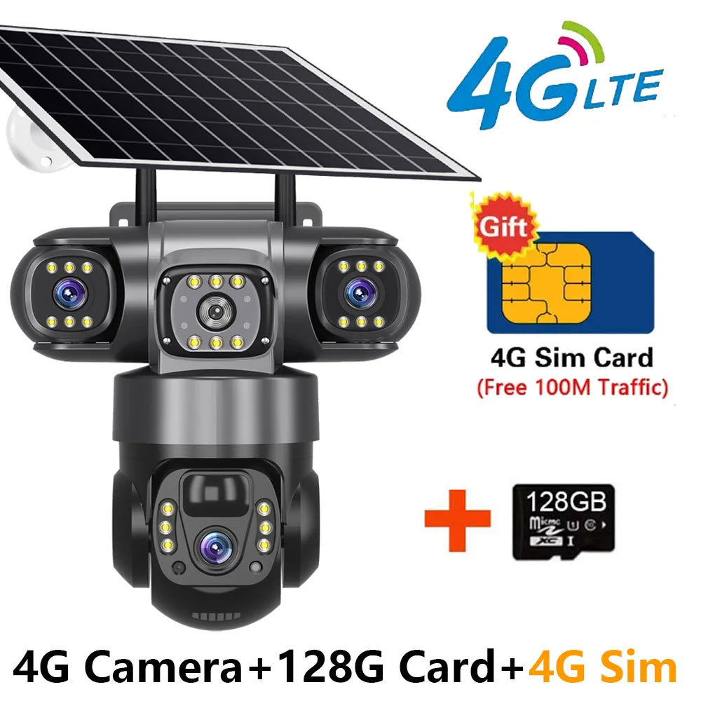 Solar Camera 4G Sim Outdoor 3 Lens 3 Screen 10X Zoom PIR Human Detect Cameras Waterproof Night Vision CCTV Security Protection by MVEnergo
