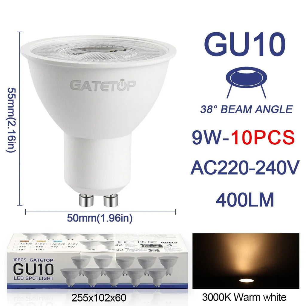 10 Pack Focos Gu10 SpotlightLampara 220V Lled Bulb Wholesale 9W White Warm 3000k 6000K suitable for Home Commercial Buildings by MVEnergo