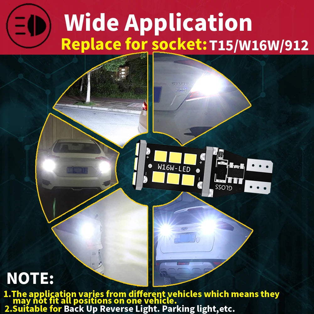 2x T15 W16W LED Super Bright 15SMD 2835 921 912 LED Canbus No ERROR Car Backup Stop Reserve Lights Bulb Brake Lamp red White by MVEnergo