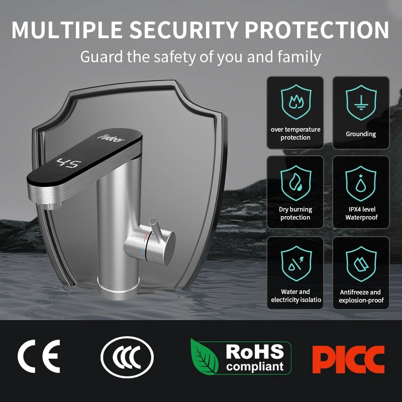 Fudeer 3400W 220V Electric Kitchen Water Heater Tap Instant Hot Stainless Steel Water Faucet Heater Cold Heating Faucet by MVEnergo