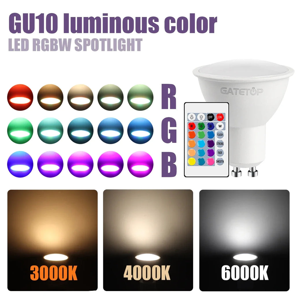 1-10PCS RGB GU10 LED Spotlight Bulb 24 Key Remote Control Dimmable 6W AC220V 110V Colorful Change for Bedroom Living Room Lamp by MVEnergo