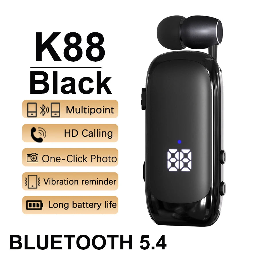 New K88 Lavalier Business Headset Bluetooth 5.4 Bass Earphone Call Vibration Reminder+Voice Number Reporting Wireless Headphone by MVEnergo