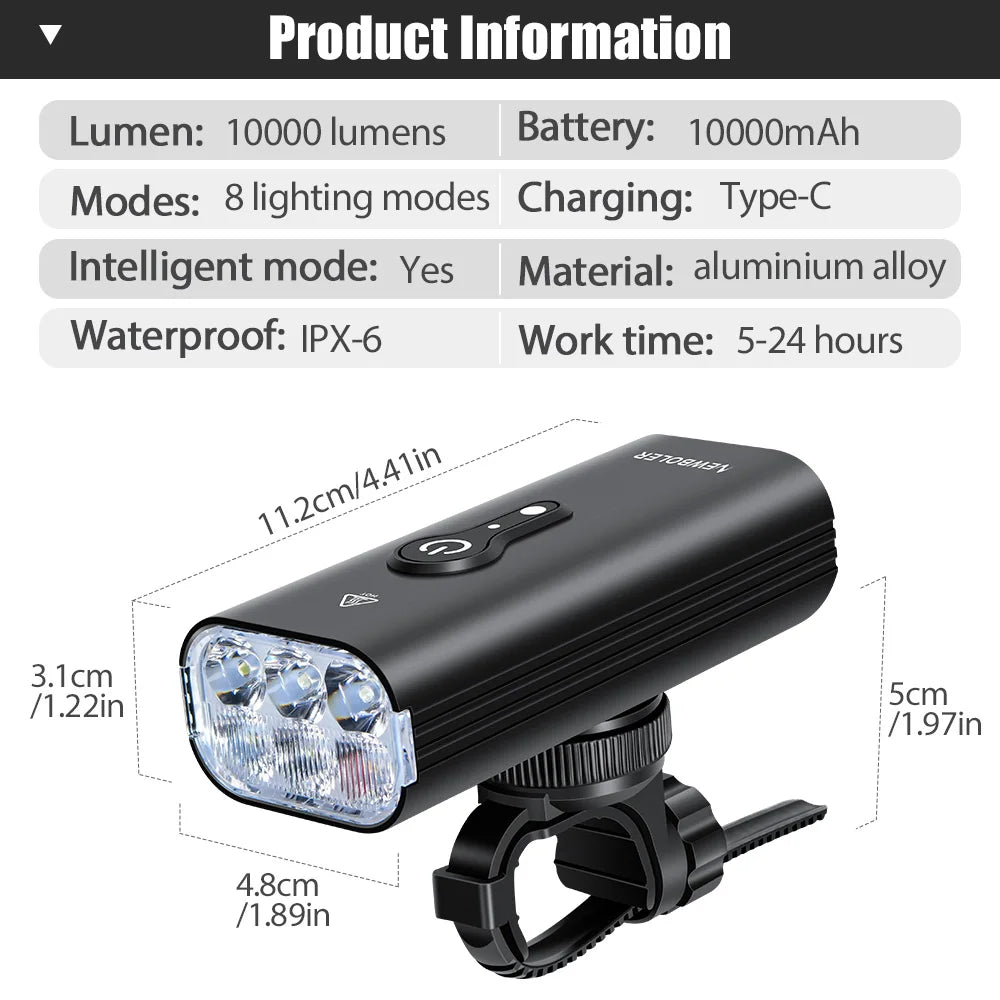 NEWBOLER 10000mAh Smart Bicycle Light Front 10000LM Bike Light Waterproof USB Charging MTB Road Cycling Lamp Bike Accessories by MVEnergo