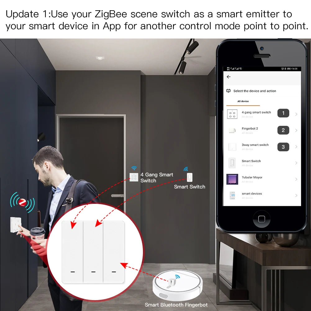 MOES Tuya ZigBee Wireless 9 Scene Switch Push Button Battery Powered Transmitter Smart Life App Automation 1/2/3 Gang by MVEnergo