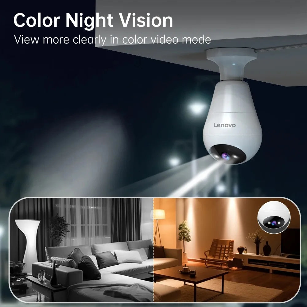 Lenovo E27 Bulb Camera 1080P WiFi Surveillance Camera Color Night Vision Auto Tracking Room Baby Monitor Security Protection by MVEnergo