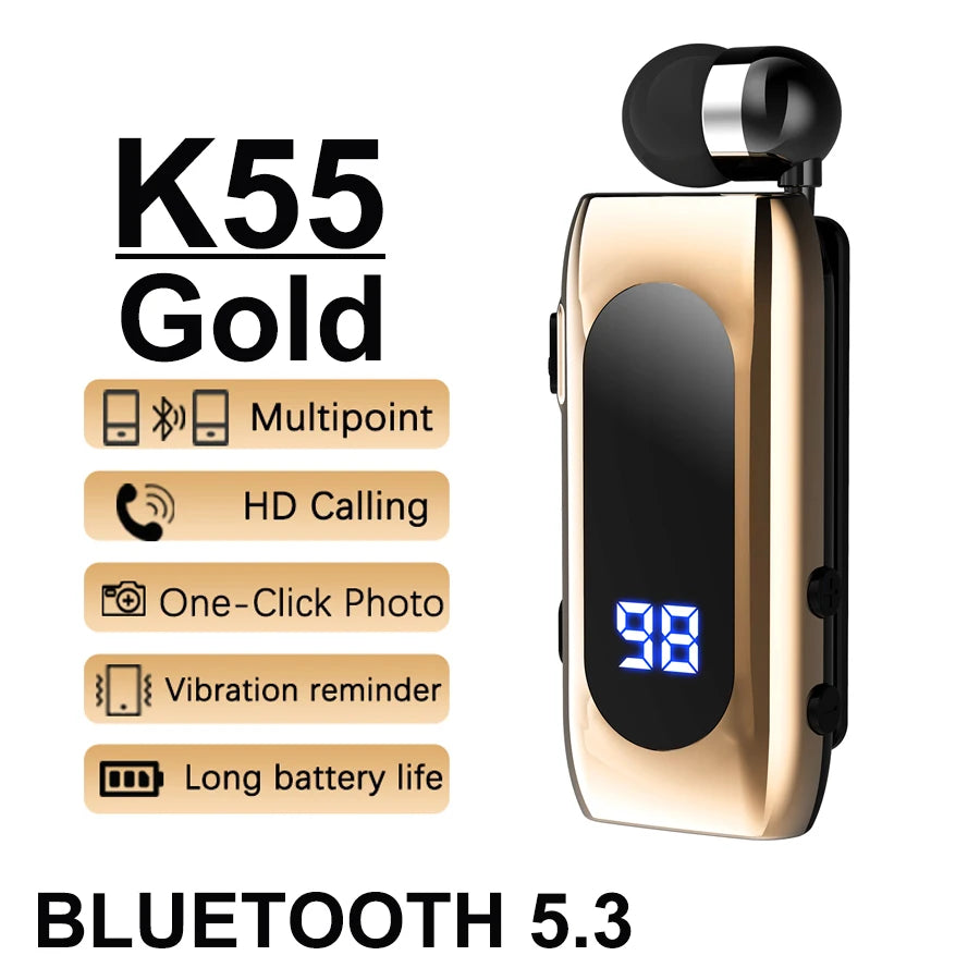 New K88 Lavalier Business Headset Bluetooth 5.4 Bass Earphone Call Vibration Reminder+Voice Number Reporting Wireless Headphone by MVEnergo