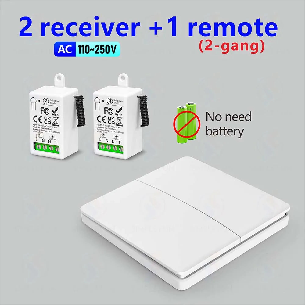 433mhz Wireless Light Switch 110V 220V 230V Self-generating Wireless Switch No Battery Required Self-Powered Waterproof Remote by MVEnergo