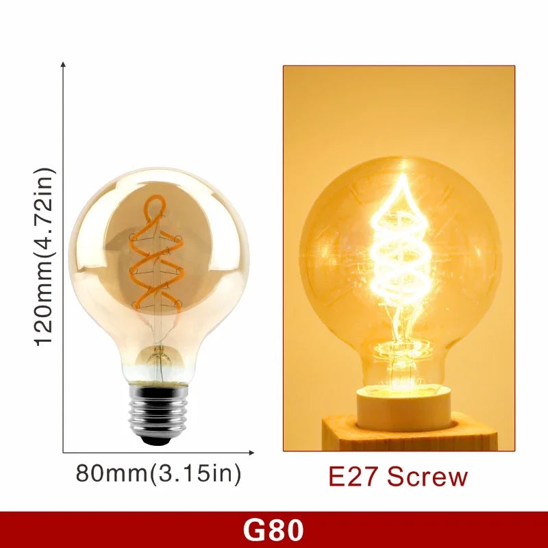E14 E27 Retro LED Spiral Filament Light Bulb 4W Warm Yellow 220V C35 A60 T45 ST64 T185 T225 G80 G95 G125 Vintage Edison Lamp by MVEnergo