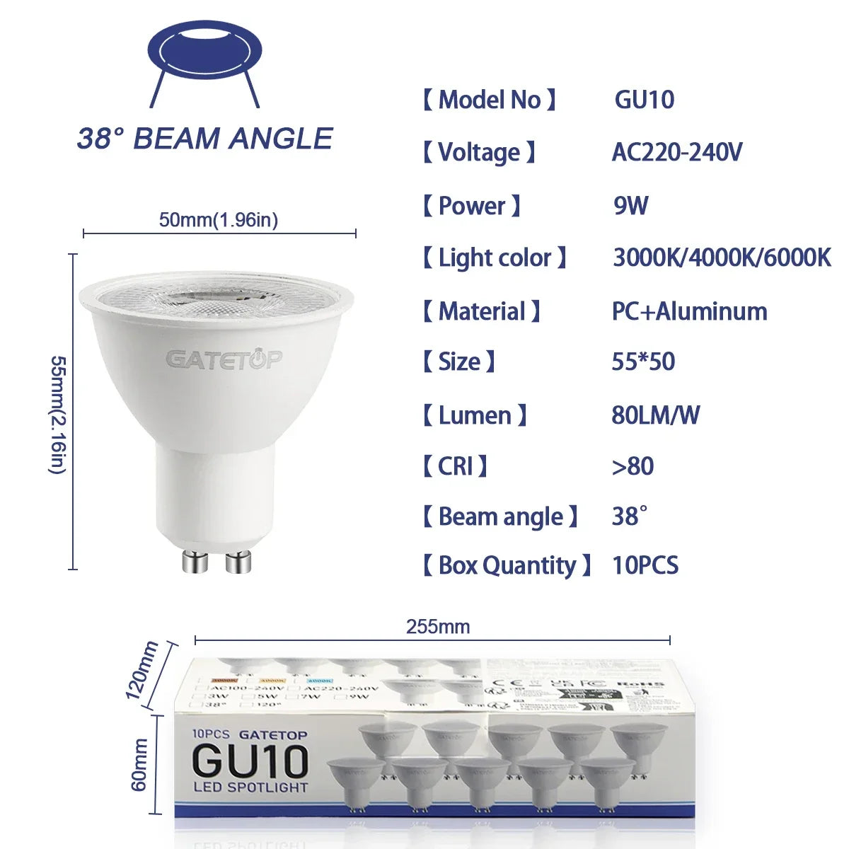 10 Pack Focos Gu10 SpotlightLampara 220V Lled Bulb Wholesale 9W White Warm 3000k 6000K suitable for Home Commercial Buildings by MVEnergo