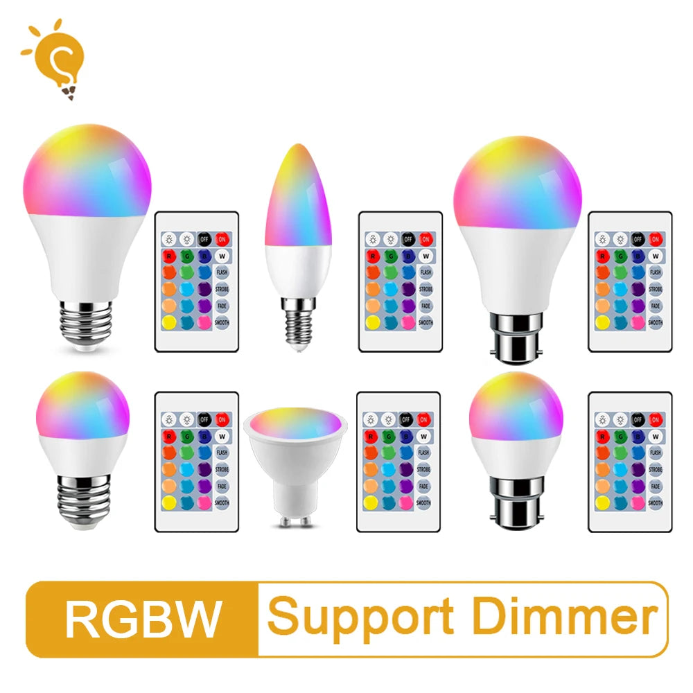 LED RGB Lamp Spotlight Bulb AC220-240V Bombillas LED E27 E14 GU10 B22 6W 10W IR Remote Control Led Smart RGBW Lamp Home Decor by MVEnergo