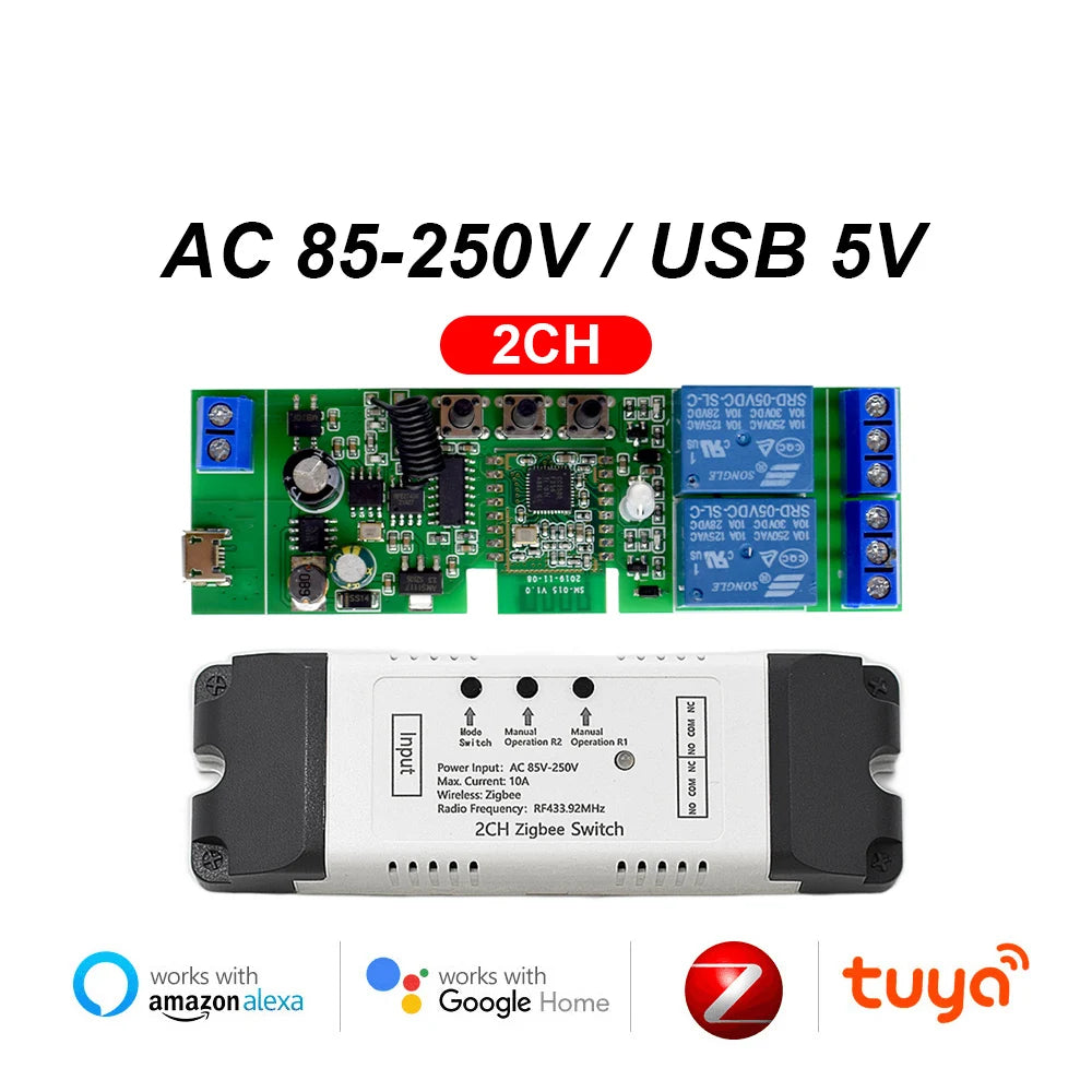 Tuya Zigbee 1 2 4 Gang Switch Relay Module Dc 12v 24v 110v 220v 230v Dry Contact 4CH Din Rail Controller Alexa Gateway Required by MVEnergo