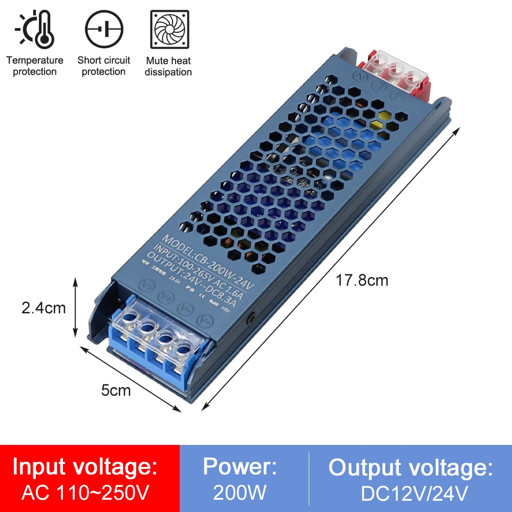 12V 24V LED Power Supply 500W 400W 300W 200W 100W 60W LED Driver AC/DC Transformer Converter for LED Strip Indoor Home Lighting