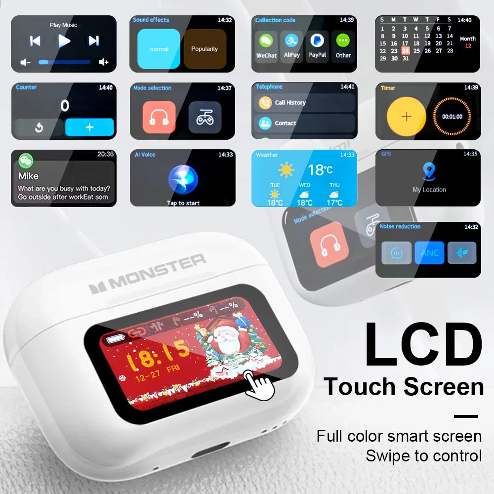 MONSTER Tws Wireless Bluetooth Earphones HD Stereo Sound Earbuds Headphones Charging Box LCD Touch Display Sports In-Ear Headset by MVEnergo