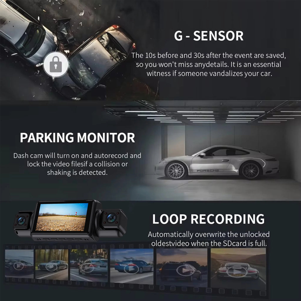 4Ch WiFi Dashcam car camera Black Box Driving DVR FHD 1080P Front Left Right Rear Night Vision Loop Recording Hardwire kit by MVEnergo