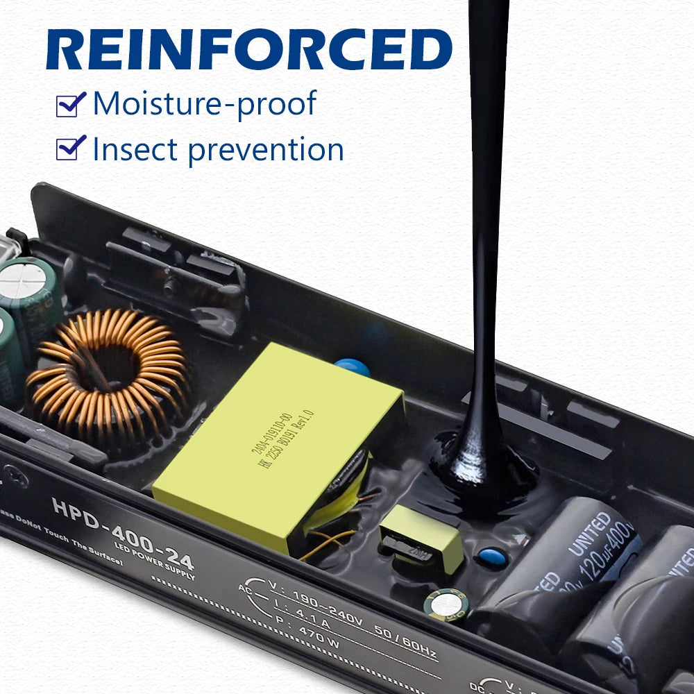 Glue Pouring LED Power Supply DC 12V 24V 48V 60W 100W 200W 300W 400W Reinforced Lighting Transformers For LED Driver.