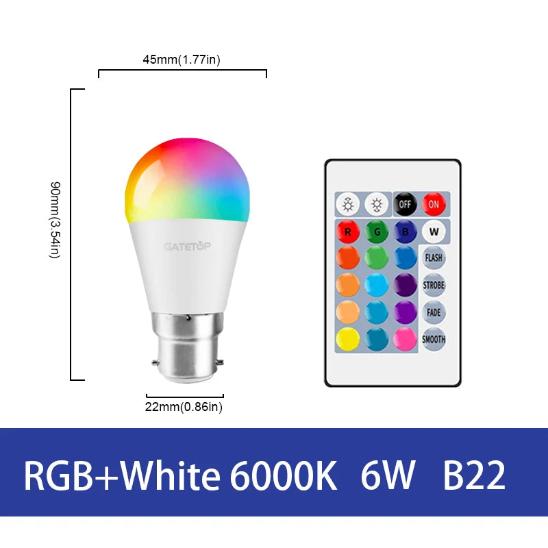 LED RGB Lamp Spotlight Bulb AC220-240V Bombillas LED E27 E14 GU10 B22 6W 10W IR Remote Control Led Smart RGBW Lamp Home Decor by MVEnergo