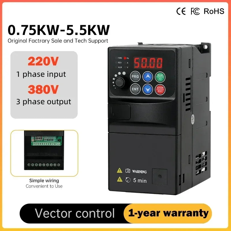 Input 220V to Output 380V VFD Variable Frequency Drive Converter Inverter 0.75/1.5/2.2/3.7/4/5.5 KW Motor Speed Controller by MVEnergo