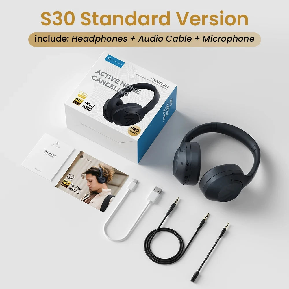 HAYLOU S30 Wireless Bluetooth 5.4 Headphones 43dB Adaptive Noise Cancelling Headsets 40mm Driver 80H Playtime Earphones by MVEnergo