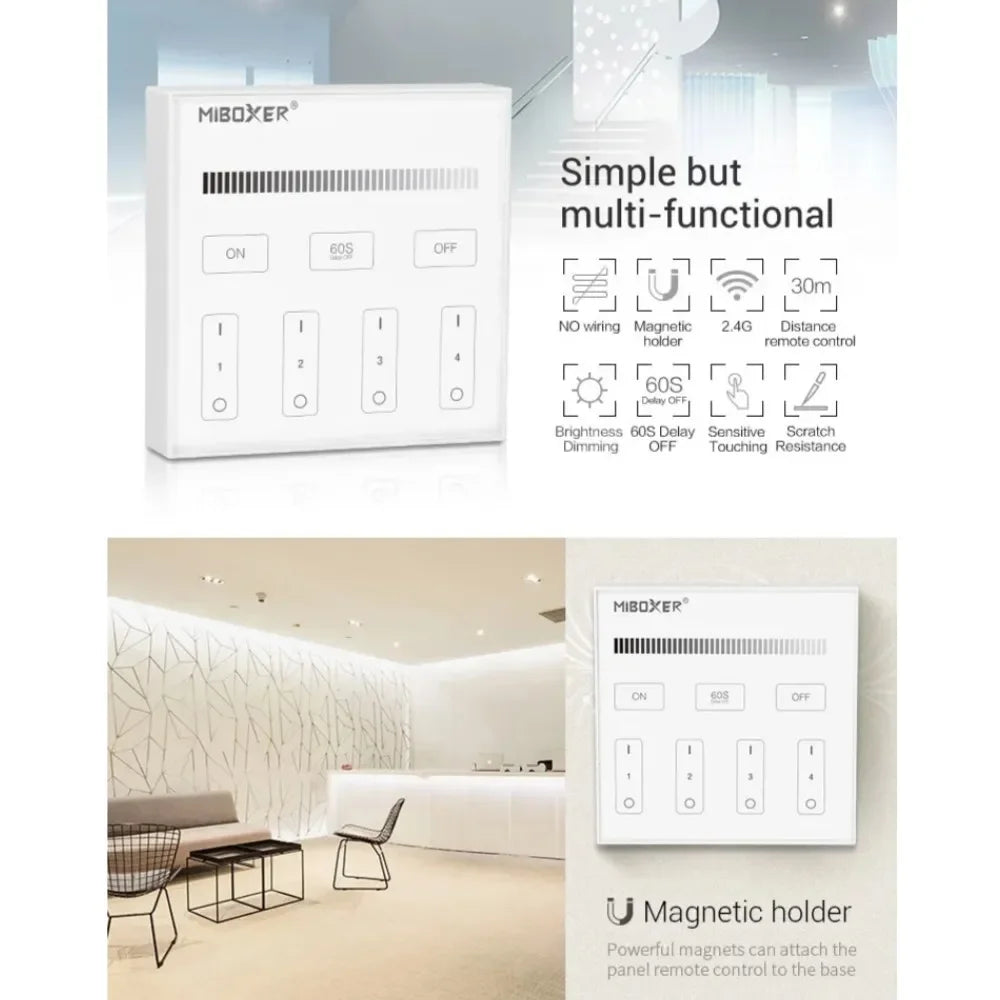 Miboxer B0 B1 B2 B3 B4 B8 2.4GHZ LED Touch Panel Remote 4-Zone/8-Zone Dimming Controller for Single Color/RGB+CCT/RGBW/ LED Lamp