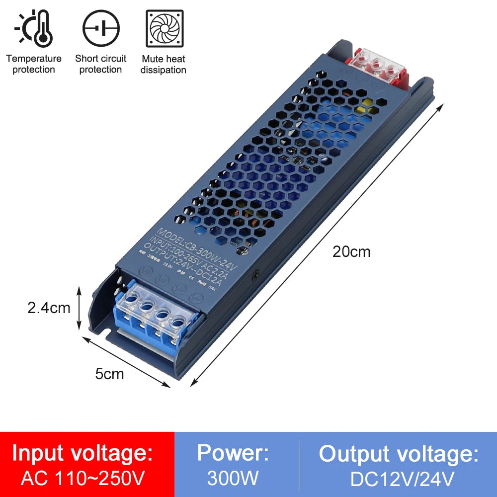12V 24V LED Power Supply 500W 400W 300W 200W 100W 60W LED Driver AC/DC Transformer Converter for LED Strip Indoor Home Lighting