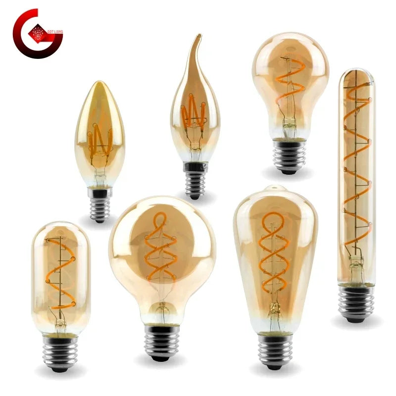 E14 E27 Retro LED Spiral Filament Light Bulb 4W Warm Yellow 220V C35 A60 T45 ST64 T185 T225 G80 G95 G125 Vintage Edison Lamp by MVEnergo