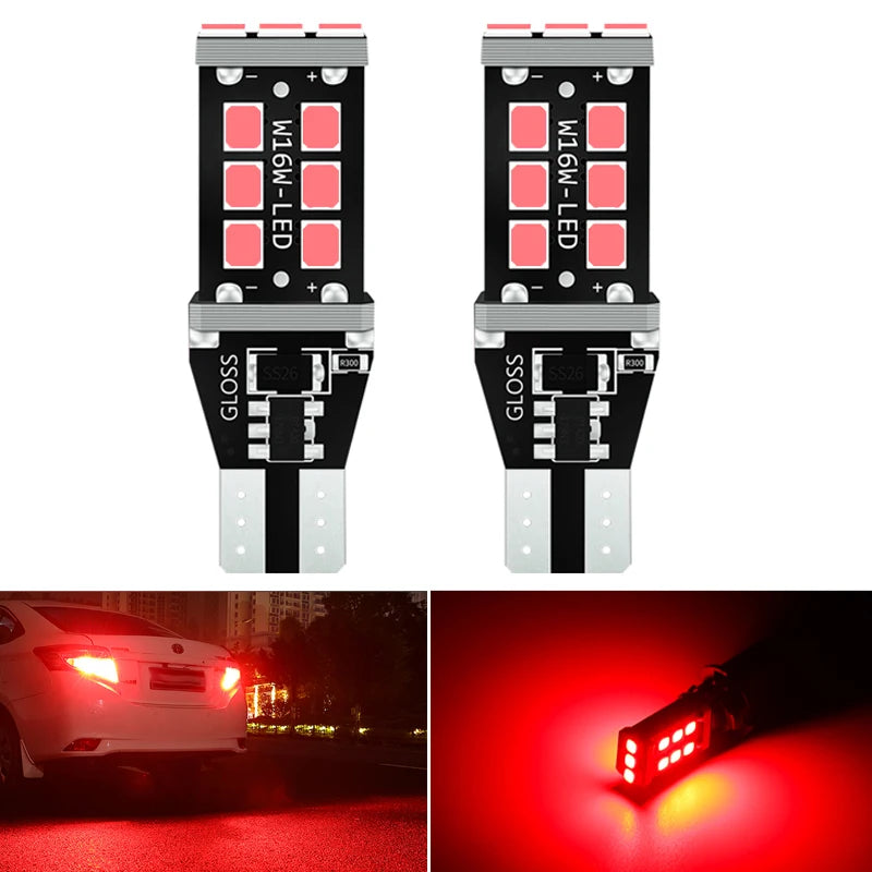 2x T15 W16W LED Super Bright 15SMD 2835 921 912 LED Canbus No ERROR Car Backup Stop Reserve Lights Bulb Brake Lamp red White by MVEnergo