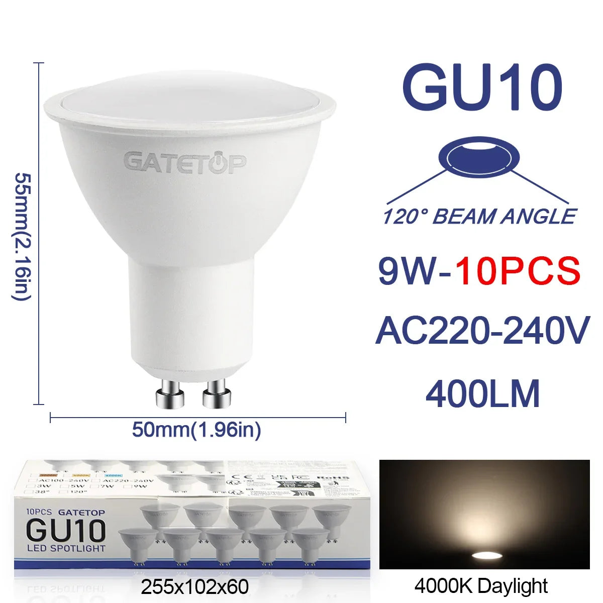 10 Pack Focos Gu10 SpotlightLampara 220V Lled Bulb Wholesale 9W White Warm 3000k 6000K suitable for Home Commercial Buildings by MVEnergo