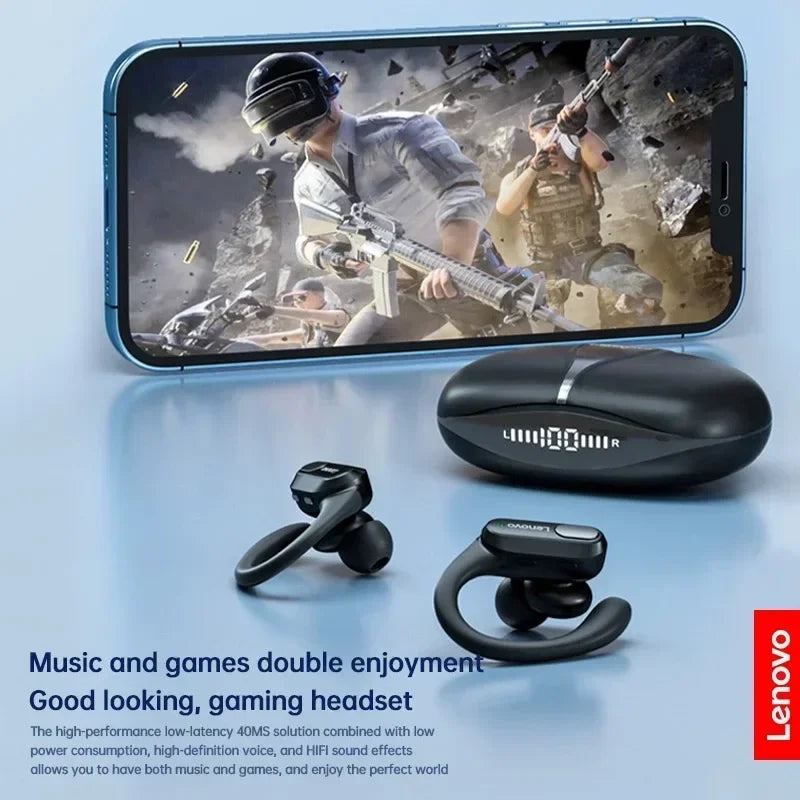 Lenovo XT80 Wireless Headphones Bluetooth 5.4 Earphones True with Mic Button Control Noise Reduction Earhooks Waterproof Headset by MVEnergo