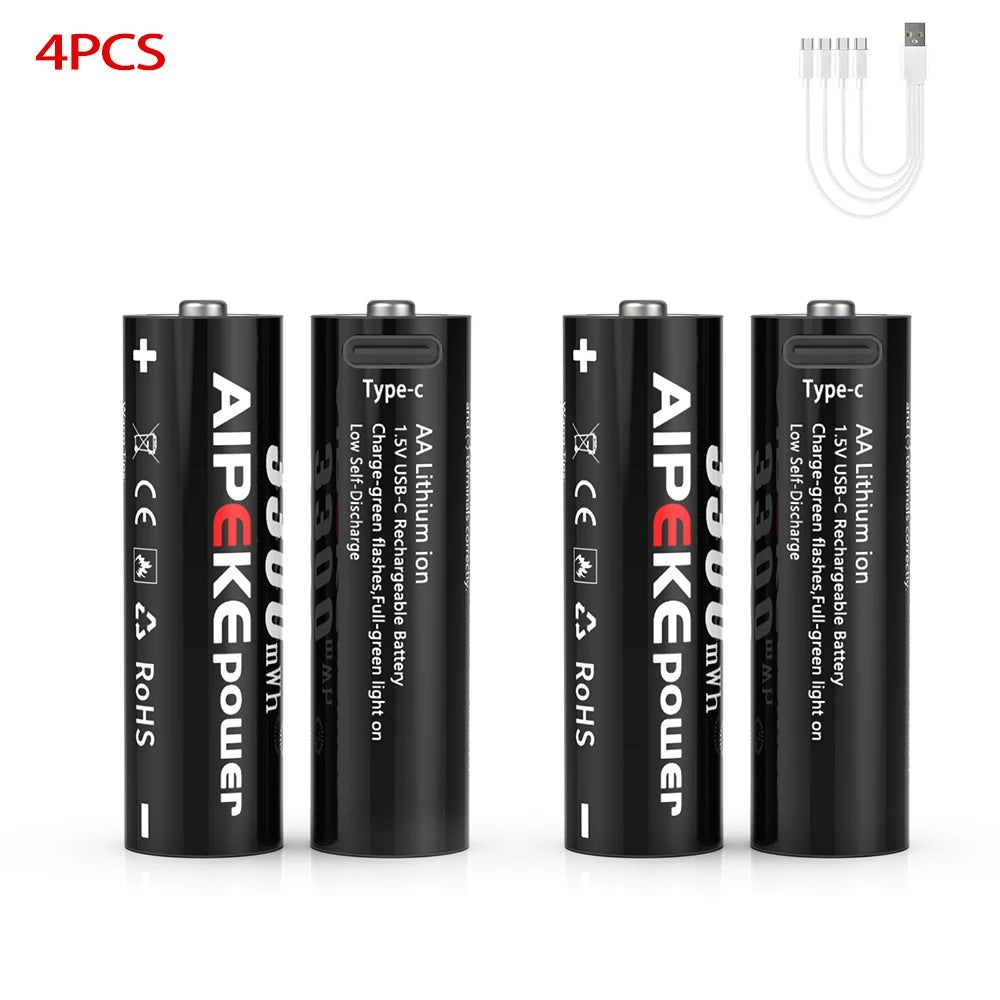 AIPEKE 1.5V 3300mWh Aa rechargeable batteries USB Type-C aa Rechargeable Lithium Battery for Hunting Camera Remote Control Mouse by MVEnergo