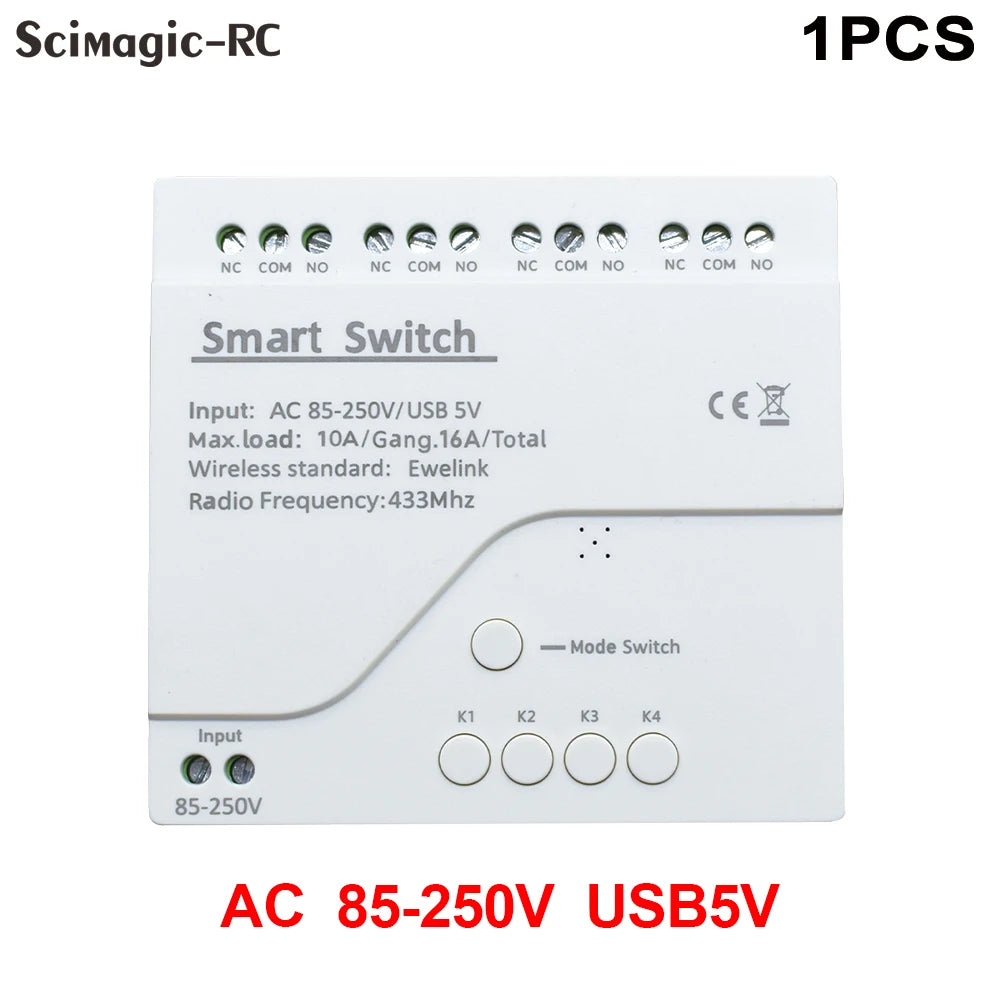 eWeLink Smart Remote Control Wifi Switch Module 4CH DC 12V 24V 32V 110V 220V Inching Self-locking RF433 Receive 4 Way Relay by MVEnergo