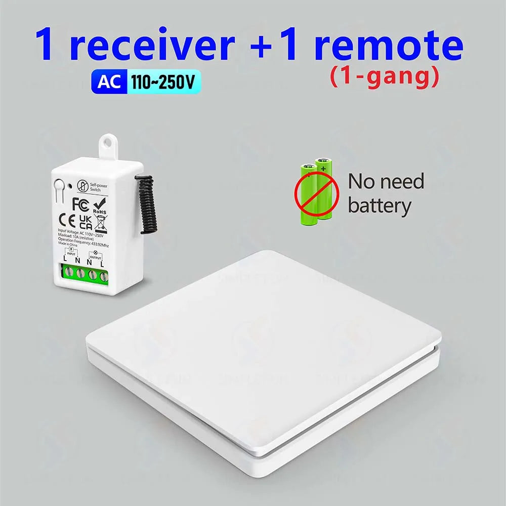 433mhz Wireless Light Switch 110V 220V 230V Self-generating Wireless Switch No Battery Required Self-Powered Waterproof Remote by MVEnergo
