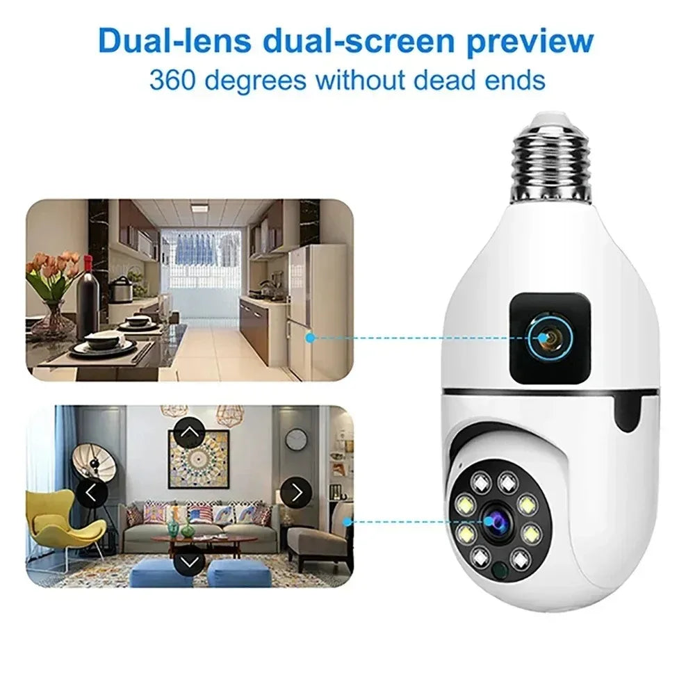 8MP E27 Bulb WIFI Camera 8X Zoom Dual Lens Indoor Surveillance Human Tracking Wireless Two-way Audio Cameras Color Night Vision by MVEnergo