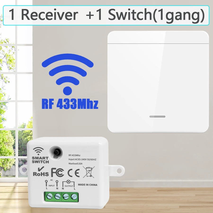 Wireless Light Wall Switch Relay Receiver RF 433Mhz 1/2/3Gang Panel Switch Remote Control Interruptor for LED Lamp 10A 110V 220V by MVEnergo