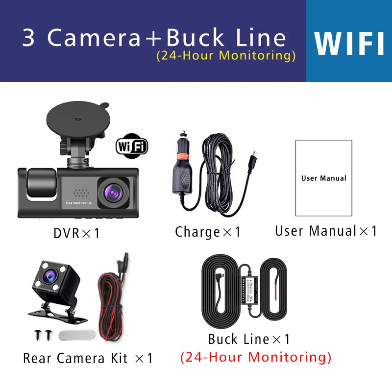 3 Camera WIFI Dash Cam Cabin Car Dvr 1080P Interior Vehicle Three Way Channel Dvrs Recorder Video Registrator Dashcam Camcorder by MVEnergo