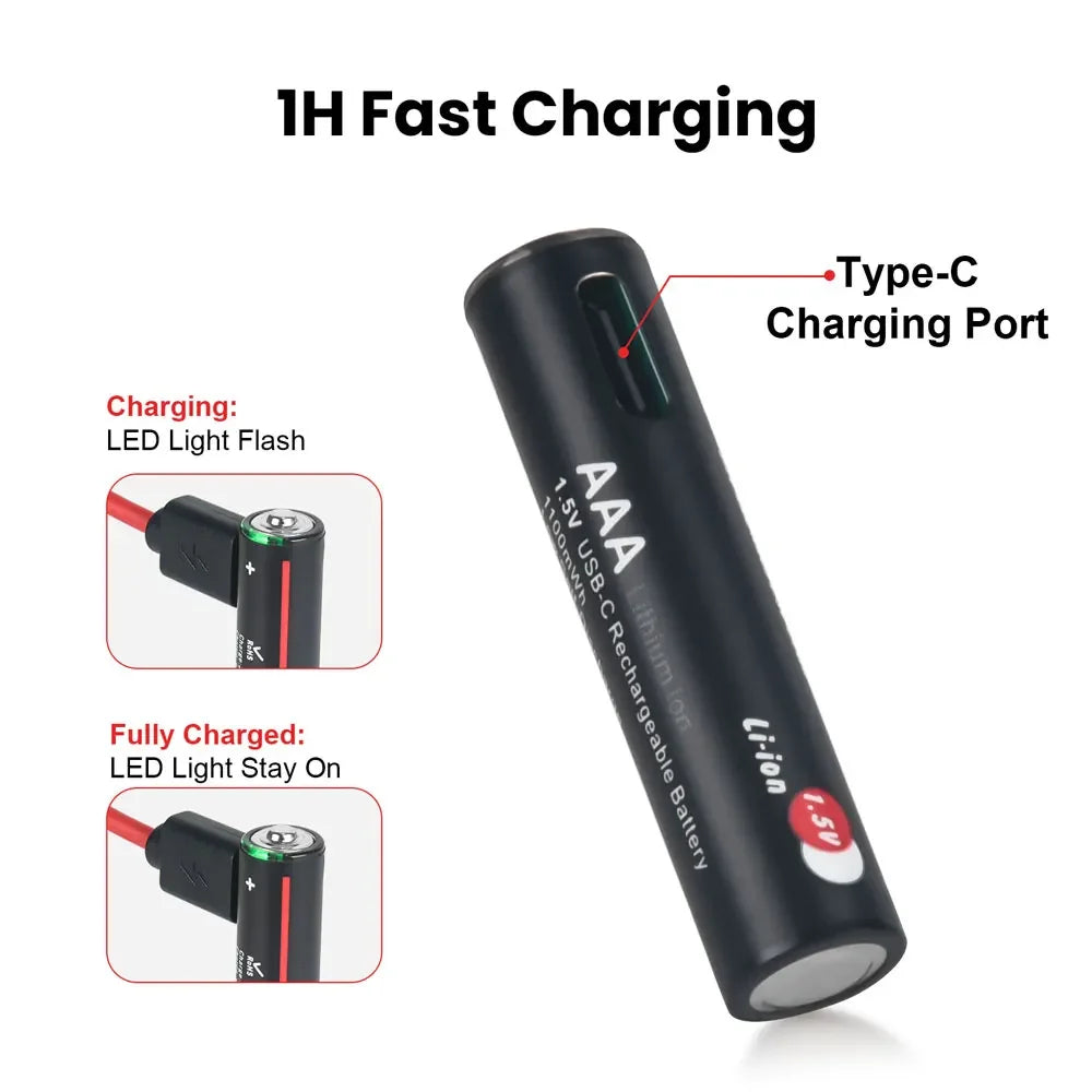 Soshine Aaa 1.5V 1100mWh Lithium Batteries USB Li-ion AAA Rechargeable Battery with 4-in-1 USB Cable for Flashlight Camera Toys by MVEnergo