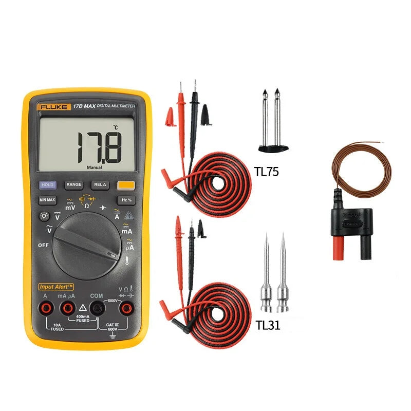 Fluke 15B MAX 17B MAX Series Digital Multimeter Audible/Visual Alarm AC/DC Voltage Current Capacitance Ohm Temperature Tester by MVEnergo