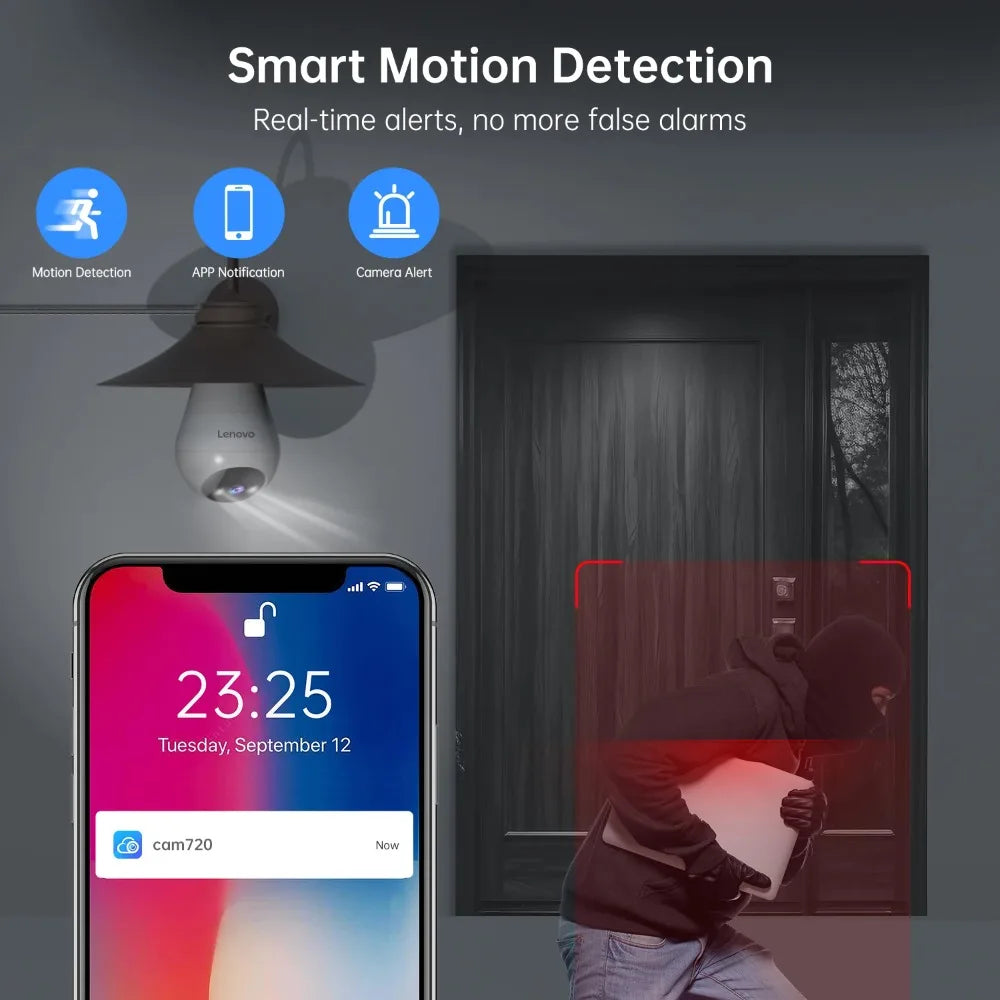 Lenovo E27 Bulb Camera 1080P WiFi Surveillance Camera Color Night Vision Auto Tracking Room Baby Monitor Security Protection by MVEnergo