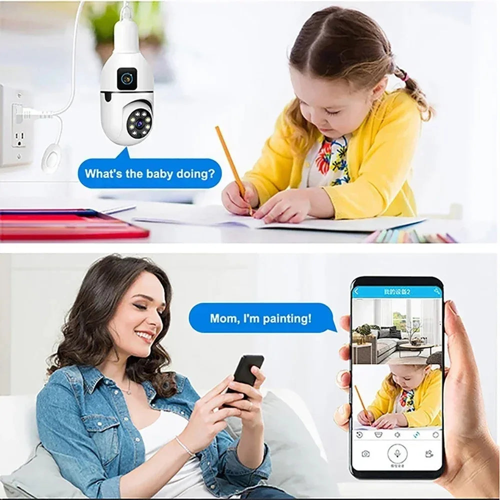 8MP E27 Bulb WIFI Camera 8X Zoom Dual Lens Indoor Surveillance Human Tracking Wireless Two-way Audio Cameras Color Night Vision by MVEnergo