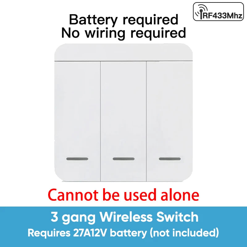 TNCE RF433MHz Mini Wireless Remote Control Light Switch 1/2/3 Gang 86 Wall Transmitter Switch Button Wall Panel Switch by MVEnergo