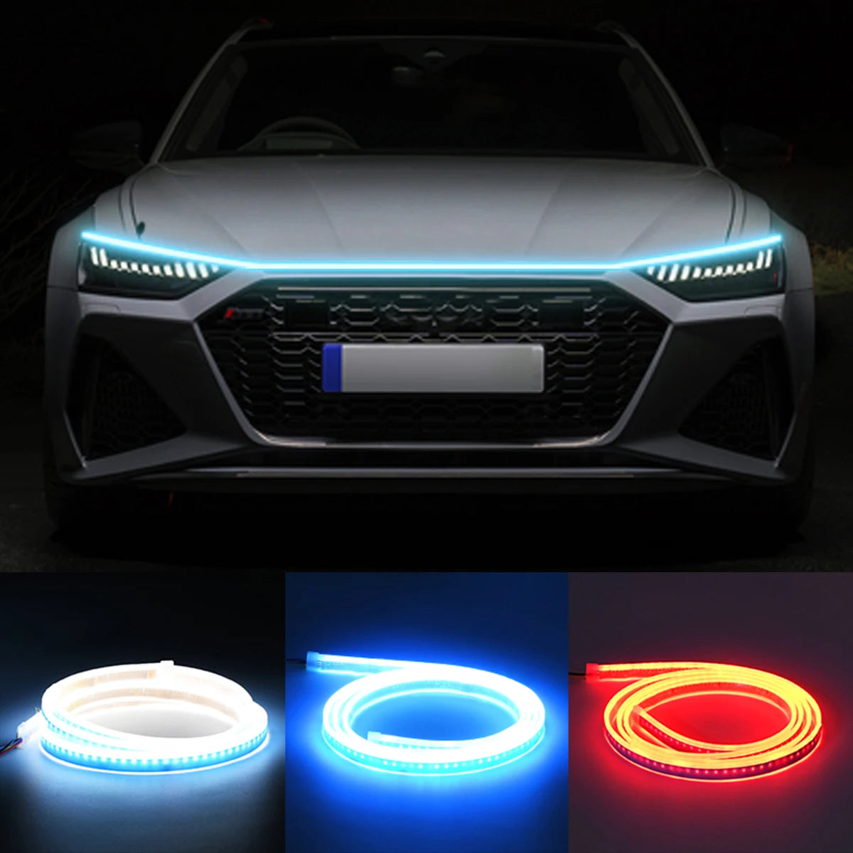 LED Car Hood Decorative Light Strip Start Scan Dynamic Ambient Light Car Daytime Running Light DRL With Turn Signal Lamp 12V by MVEnergo