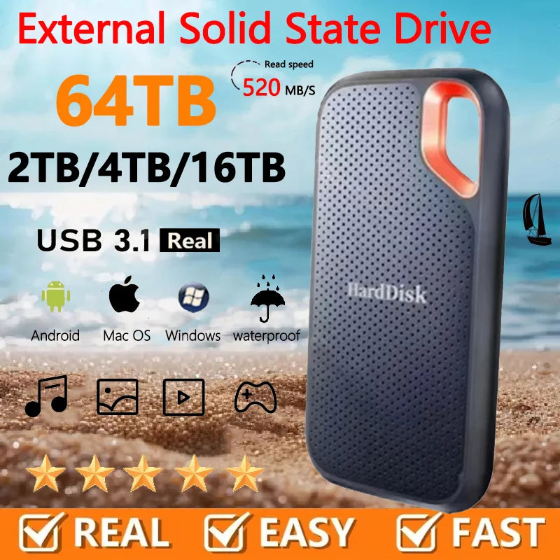 Original SSD 256TB high-speed external hard drive 2TB hard drive USB 3.1 Type-COriginal Storage Device for Laptop/mac/PC/Phone by MVEnergo