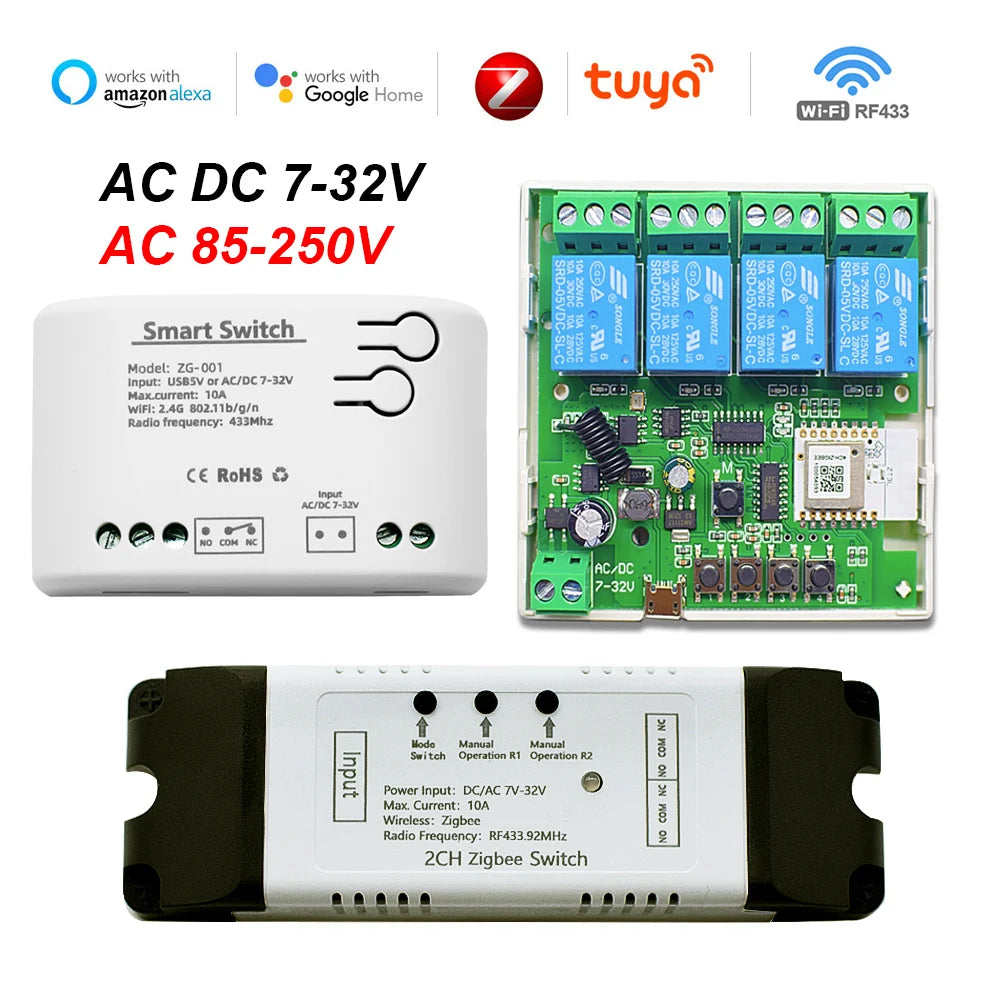 Tuya Zigbee 1 2 4 Gang Switch Relay Module Dc 12v 24v 110v 220v 230v Dry Contact 4CH Din Rail Controller Alexa Gateway Required by MVEnergo
